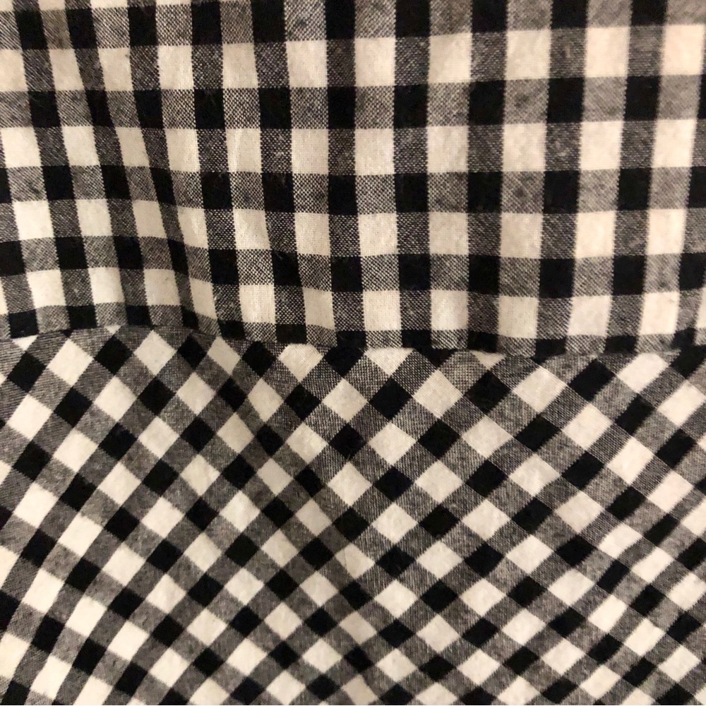 LOFT Petite Black and White Trumpet Sleeve Cold Shoulder Gingham Blouse - Picture 6 of 8